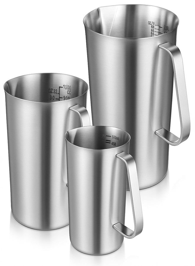 Exclaith 3 Pieces Stainless Steel Measuring Cups Metal Pitcher with Oz and ML marking Measuring Cup with Handle and Pour Lip, 16 Ounce (2 Cups), 32 Ounces (4 Cup), 64 Ounces (8 Cup) - Image 1