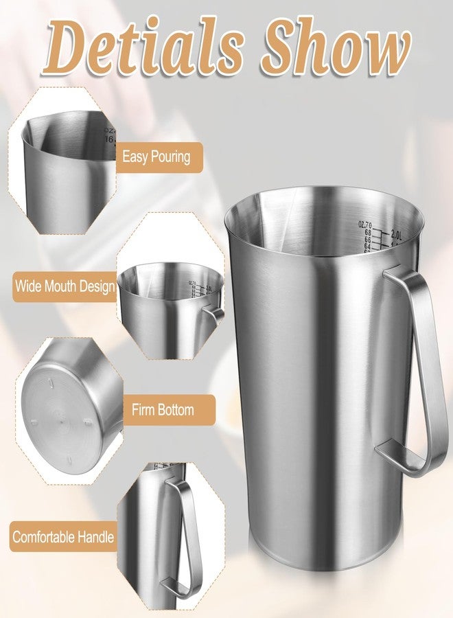 Exclaith 3 Pieces Stainless Steel Measuring Cups Metal Pitcher with Oz and ML marking Measuring Cup with Handle and Pour Lip, 16 Ounce (2 Cups), 32 Ounces (4 Cup), 64 Ounces (8 Cup) - Image 3