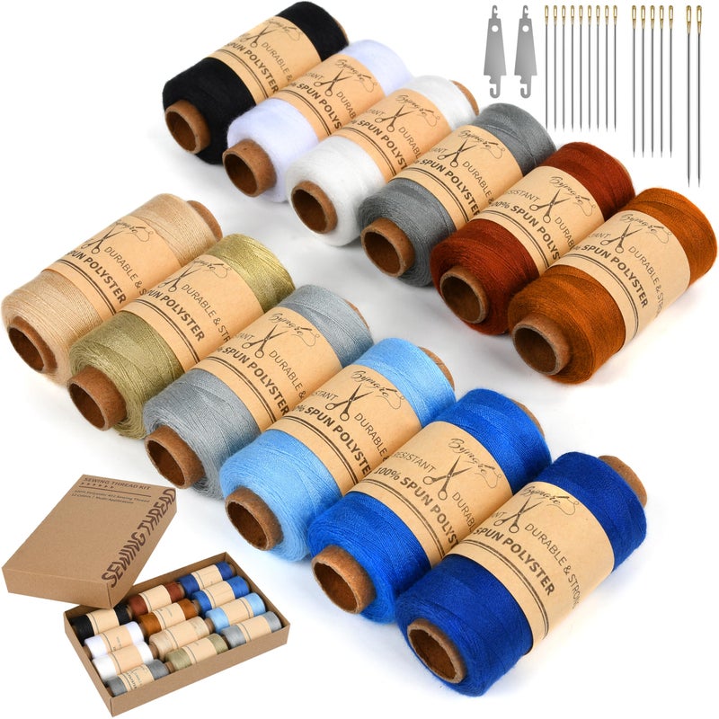 BYMORE 30 Pcs Sewing Thread Kit, 12 Colors 400 Yards per Polyester Thread Spools with Needles and Threaders for Hand & Machine Sewing, Emergency and Travel, DIY and Home - Image 1