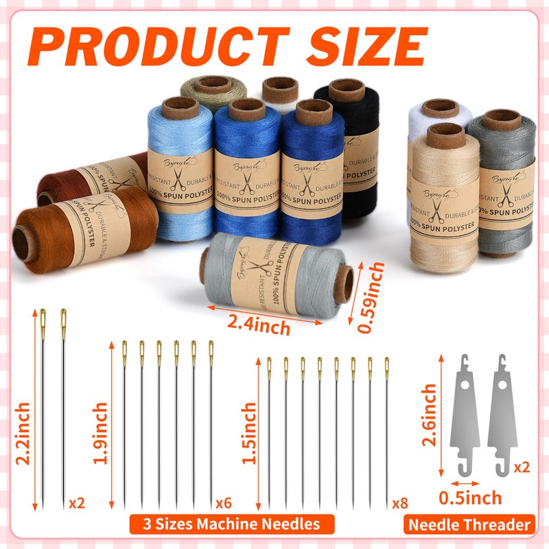 BYMORE 30 Pcs Sewing Thread Kit, 12 Colors 400 Yards per Polyester Thread Spools with Needles and Threaders for Hand & Machine Sewing, Emergency and Travel, DIY and Home - Image 2
