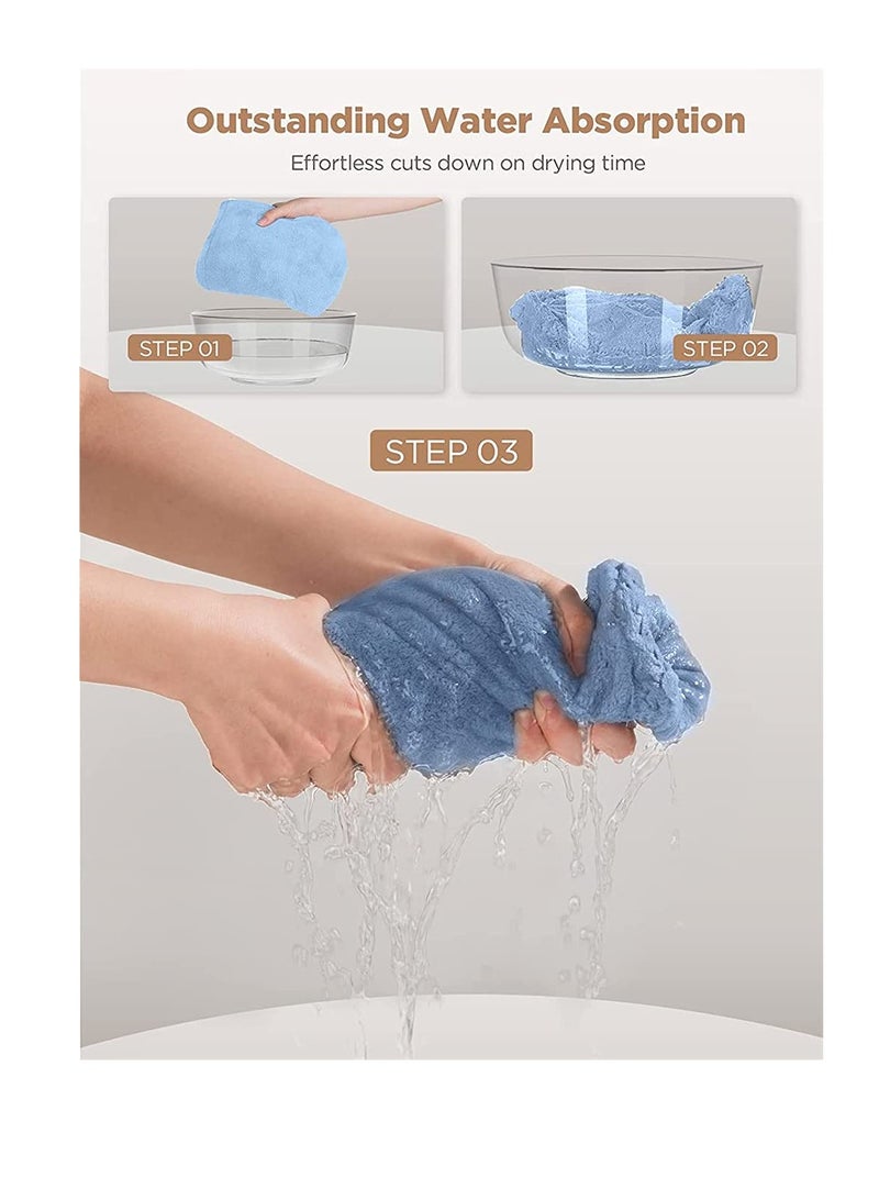 Ultra-Absorbent Microfiber Hair Towels 3 Pack Fast Drying Hair Turbans for Women Soft Anti Frizz Suitable for Curly Thick Hair in Blue and Grey - Image 2