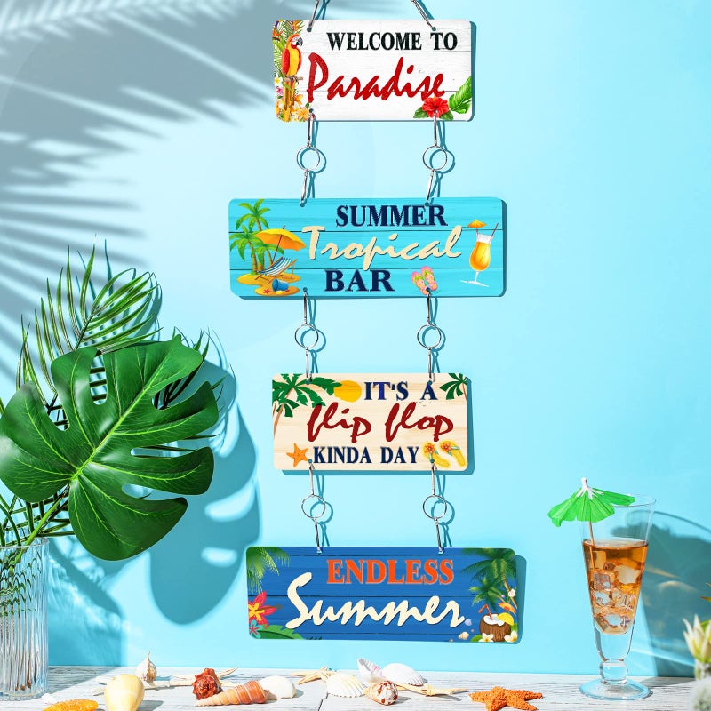 Shimeyao Summer Beach Wall Decor Welcome to Paradise Sign Patio Pool Sign Metal Hanging Tropical Bar Flip Flop Sign Endless Summer Vintage Beach Themed Plaque for Poolside Outdoor Home Decor (Stylish Style) - Image 2