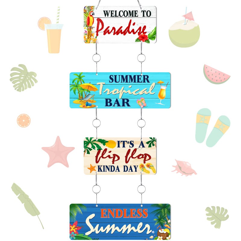 Shimeyao Summer Beach Wall Decor Welcome to Paradise Sign Patio Pool Sign Metal Hanging Tropical Bar Flip Flop Sign Endless Summer Vintage Beach Themed Plaque for Poolside Outdoor Home Decor (Stylish Style) - Image 1