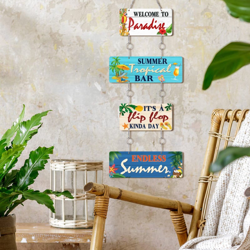 Shimeyao Summer Beach Wall Decor Welcome to Paradise Sign Patio Pool Sign Metal Hanging Tropical Bar Flip Flop Sign Endless Summer Vintage Beach Themed Plaque for Poolside Outdoor Home Decor (Stylish Style) - Image 4