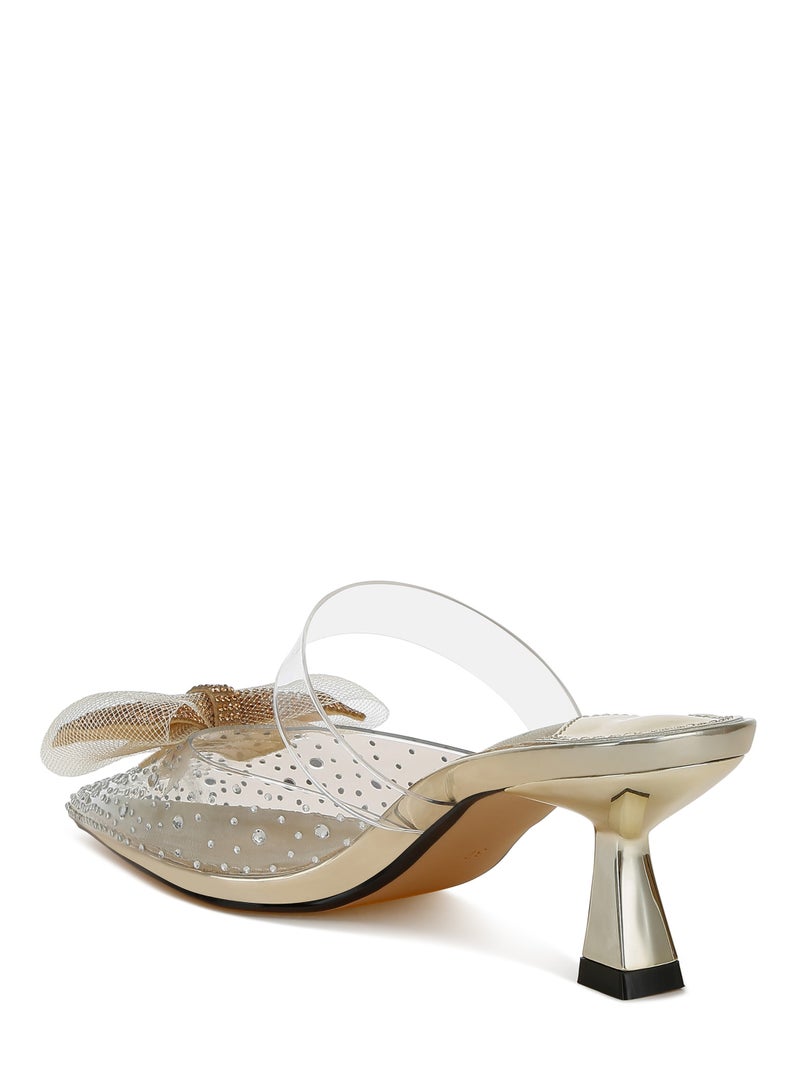 London Rag Embellished Bow Kitten Heels in Gold  - Image 3