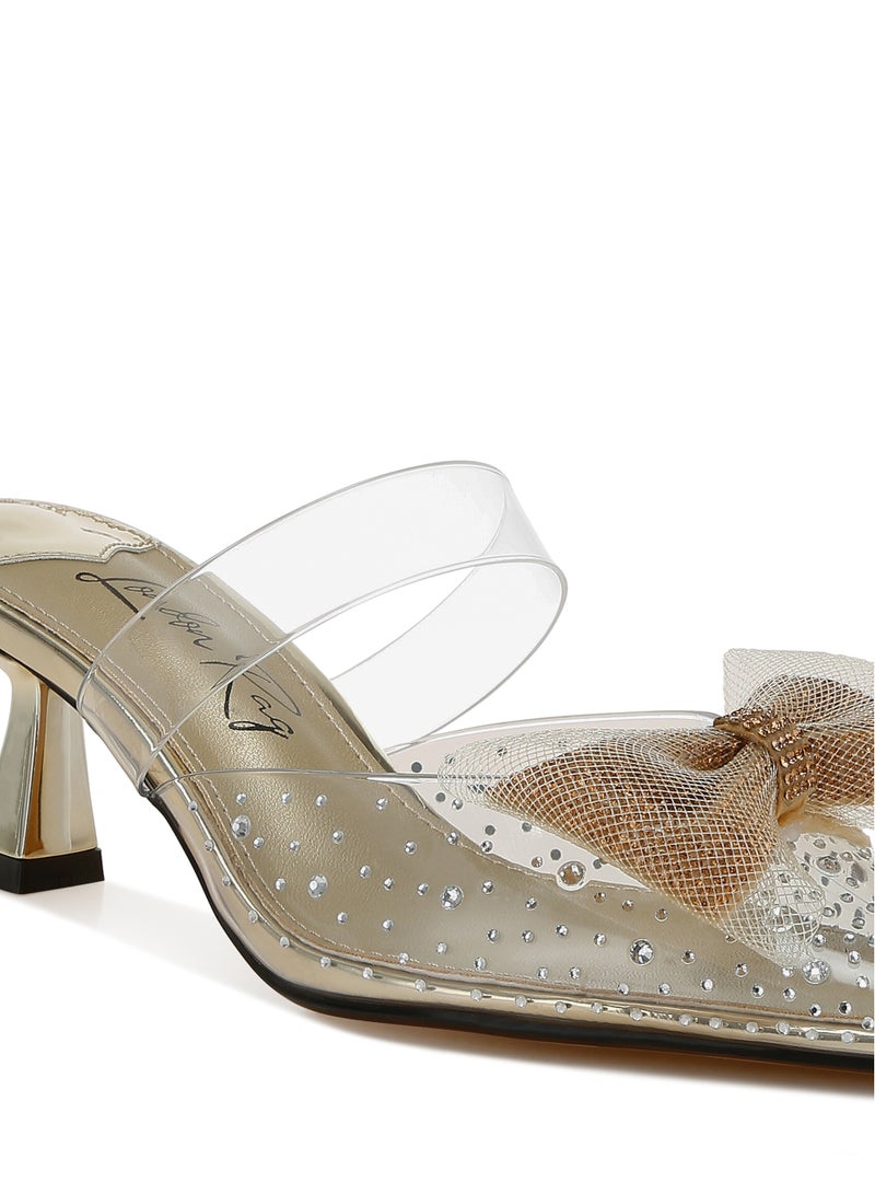 London Rag Embellished Bow Kitten Heels in Gold  - Image 5
