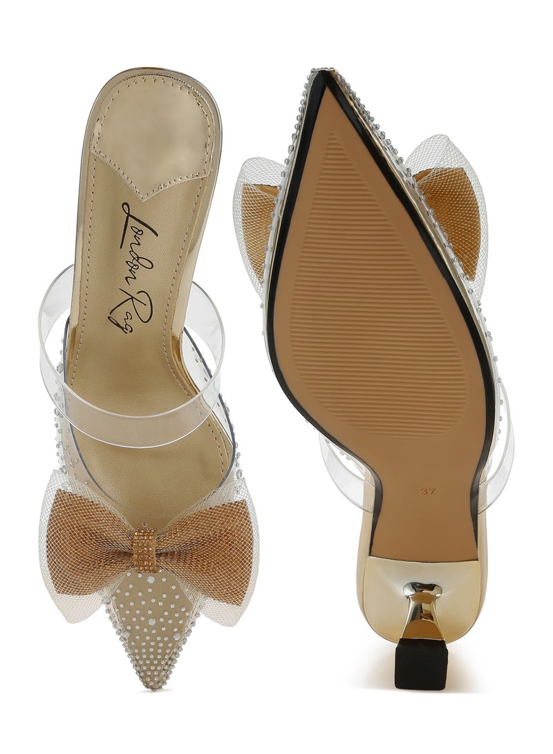 London Rag Embellished Bow Kitten Heels in Gold  - Image 4