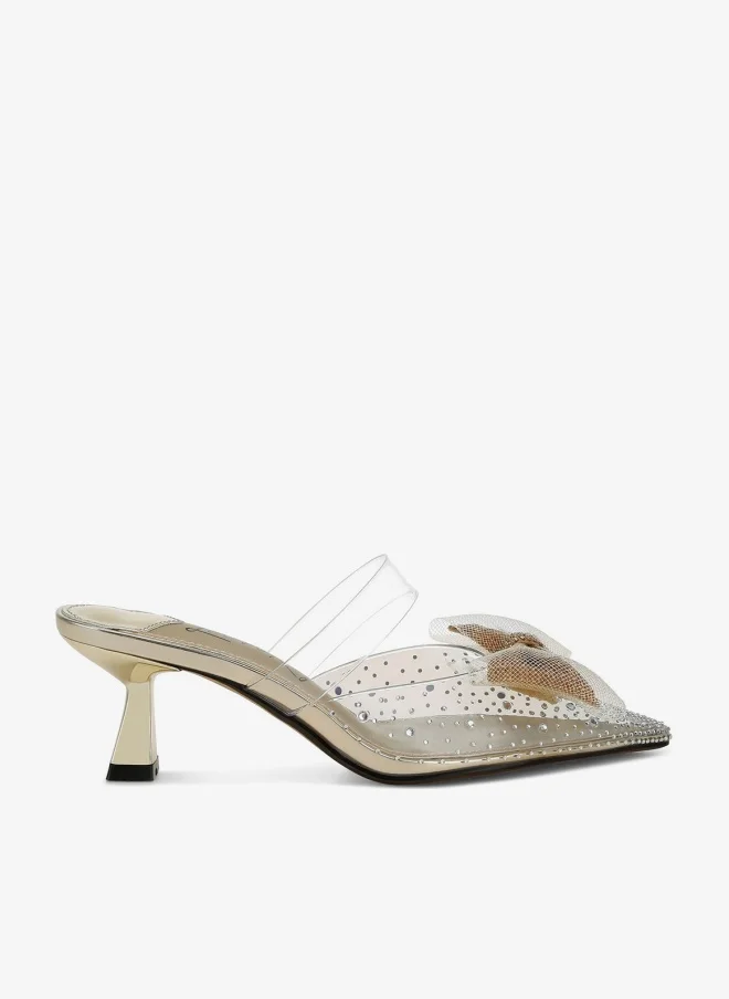 Embellished Bow Kitten Heels in Gold