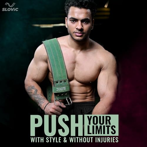 Slovic Gym Belt for Men and Women | Weight lifting Belt for Gym Workouts | Back Support for Weightlifting | Double Buckle deadlift belt for gym | Gym Accessories Waist Belt for exercise | Green - S - Image 2