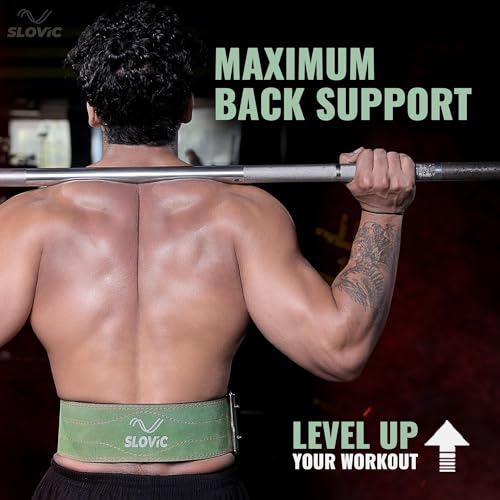 Slovic Gym Belt for Men and Women | Weight lifting Belt for Gym Workouts | Back Support for Weightlifting | Double Buckle deadlift belt for gym | Gym Accessories Waist Belt for exercise | Green - S - Image 3