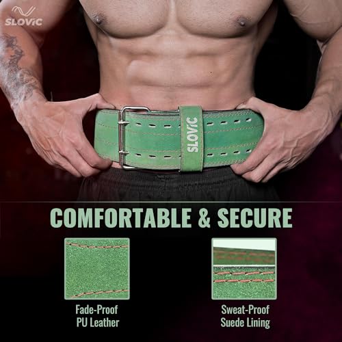 Slovic Gym Belt for Men and Women | Weight lifting Belt for Gym Workouts | Back Support for Weightlifting | Double Buckle deadlift belt for gym | Gym Accessories Waist Belt for exercise | Green - S - Image 5