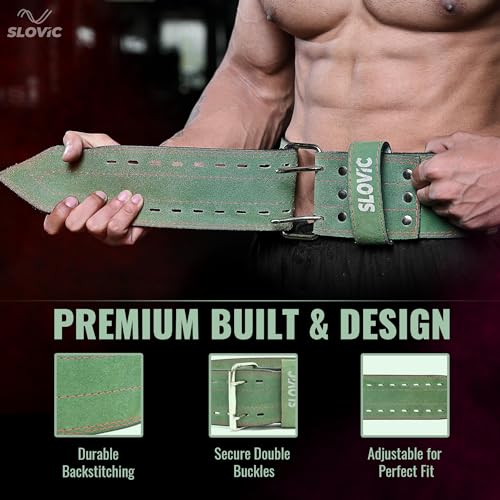 Slovic Gym Belt for Men and Women | Weight lifting Belt for Gym Workouts | Back Support for Weightlifting | Double Buckle deadlift belt for gym | Gym Accessories Waist Belt for exercise | Green - S - Image 4