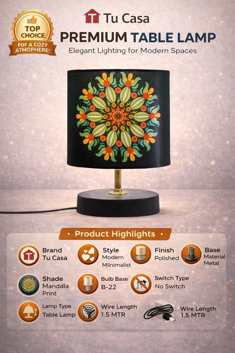 tu casa Table Lamp | Bedside Night Lamp for Bedroom | Metal Base Lamp with Satin Shade | Decorative Nightstand Lamp for Living Room Bedroom Office | Home Décor & Gift Item - Image 3