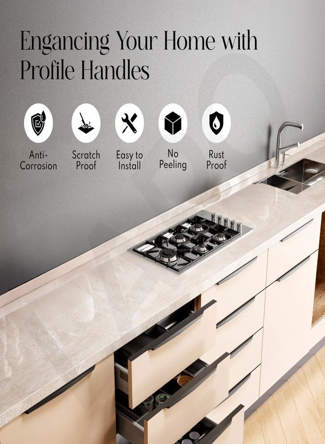LAPO 3 Pack Premium 14 Inch Aluminum Kitchen Profile Handle, Drawer Handle for Kitchen, Wardrobe Pull Handle, Cabinet Profile Handle for Home, Hotel, Office (Black Finish, Pack of 3) P-003 - Image 3