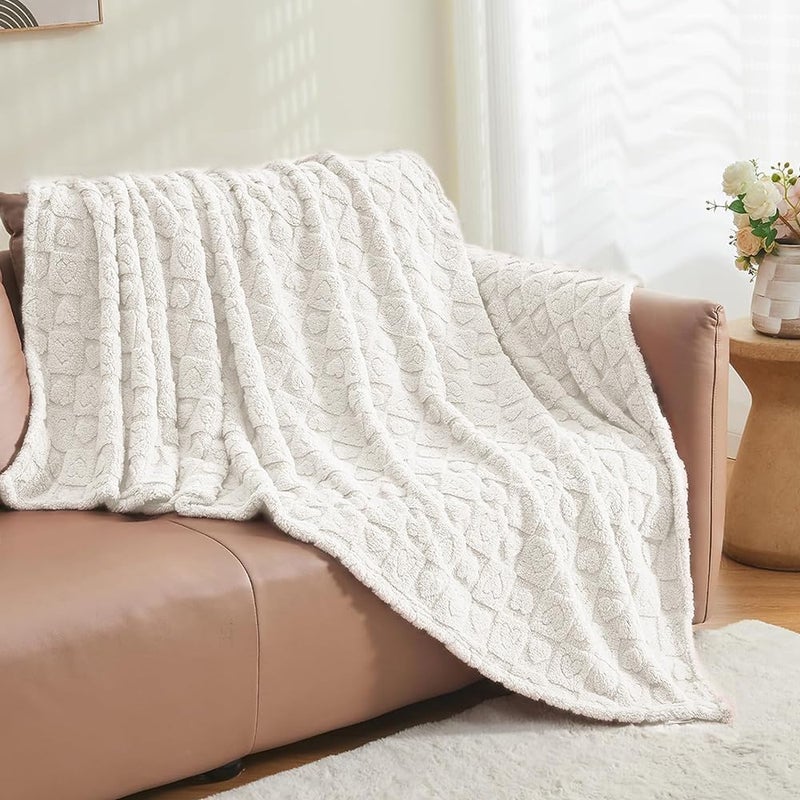 Wajade Fleece Throw Blanket, Fluffy Faux Fur Blanket for Bed Sofa Couch, Soft Cosy Warm Thick Blanket,Love White 127x178 - Image 3