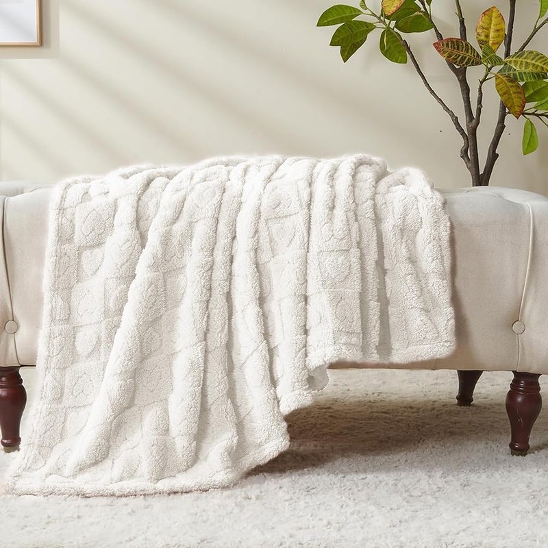 Wajade Fleece Throw Blanket, Fluffy Faux Fur Blanket for Bed Sofa Couch, Soft Cosy Warm Thick Blanket,Love White 127x178 - Image 5