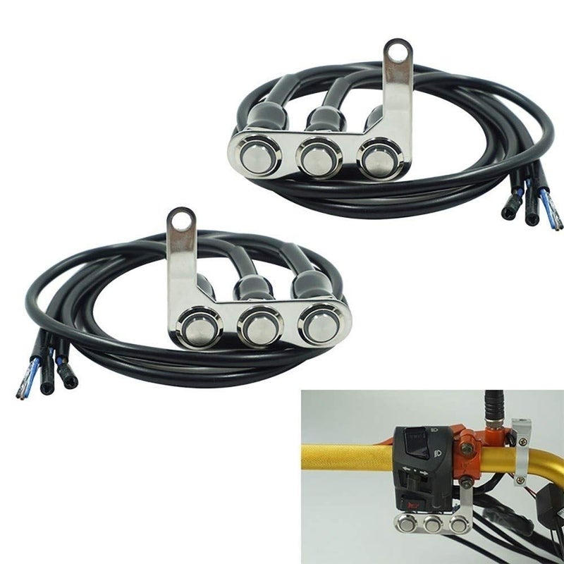 RAYANA Stainless Steel LED Light Motorcycle Switch ON-Off Handlebar Adjustable Mount Waterproof Latching Push Button Switch DC12V Self-Locking (E-RED) - Image 1
