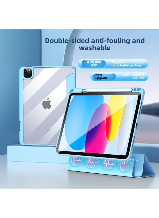 Generic - Suitable For 2024ipadair6 Protective Case With Pen Slot 11 Inch Magnetic Detachable Transparent 10.9 Protective Case-Color:sky Cloud Blue-Applicable Model:ipad7/8/9 Generation 10.2/pro10.5/air3 - Image 1
