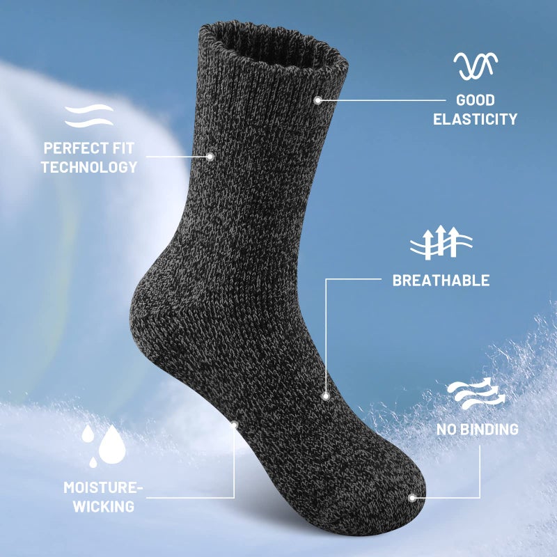 SIMIYA 5 Pairs Merino Wool Socks for Men, Thick Winter Wool Hiking Socks, Warm Breathable Crew Mens Socks - Image 5