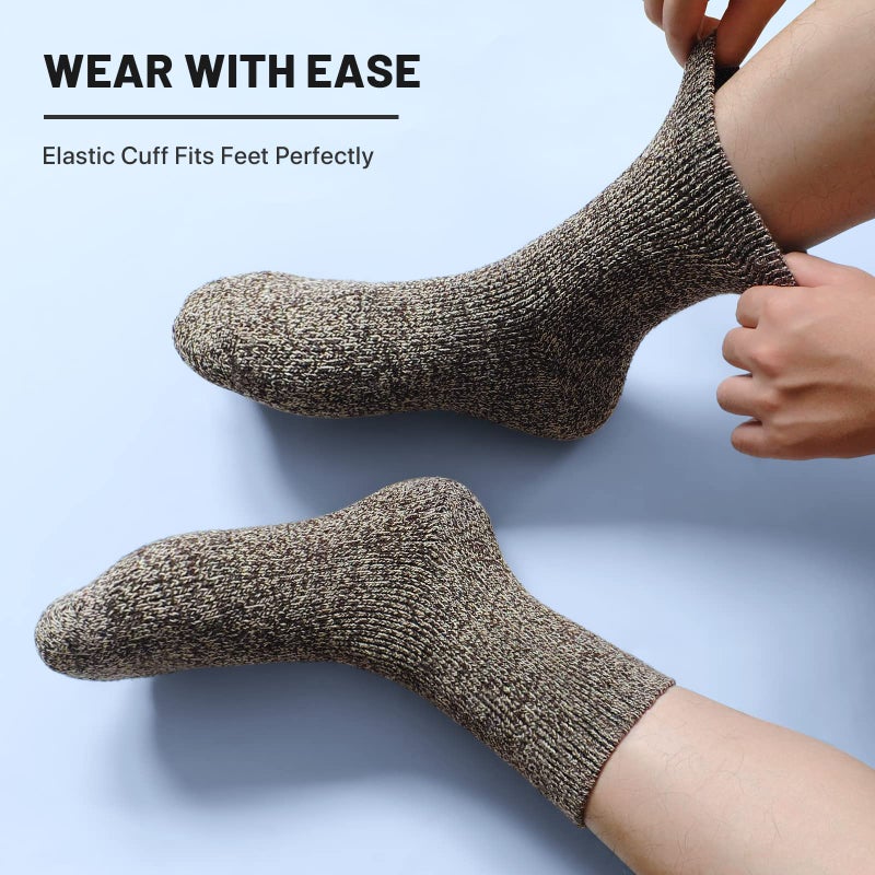 SIMIYA 5 Pairs Merino Wool Socks for Men, Thick Winter Wool Hiking Socks, Warm Breathable Crew Mens Socks - Image 2