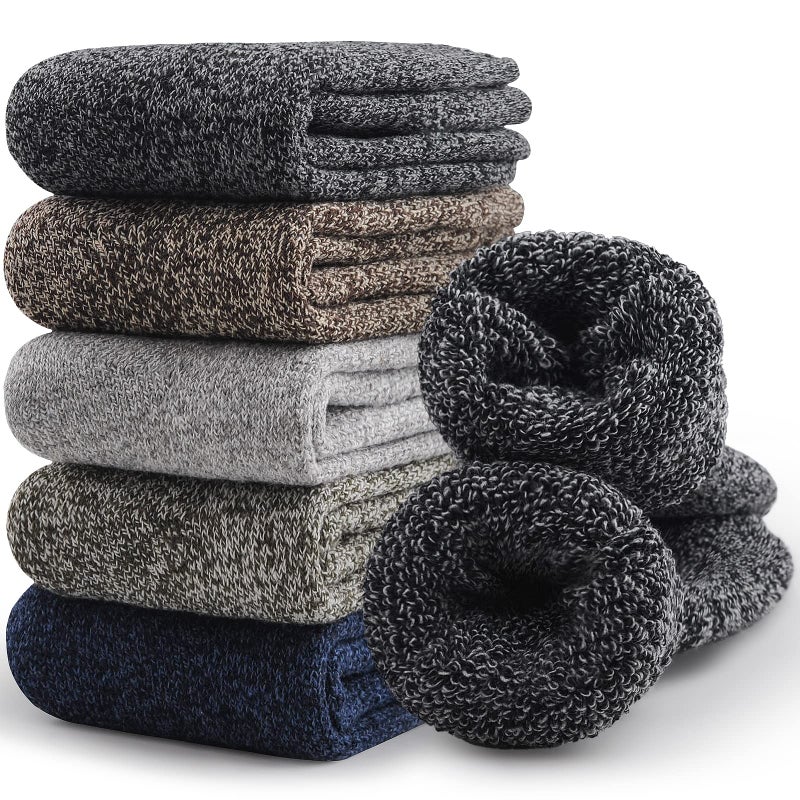 SIMIYA 5 Pairs Merino Wool Socks for Men, Thick Winter Wool Hiking Socks, Warm Breathable Crew Mens Socks - Image 1