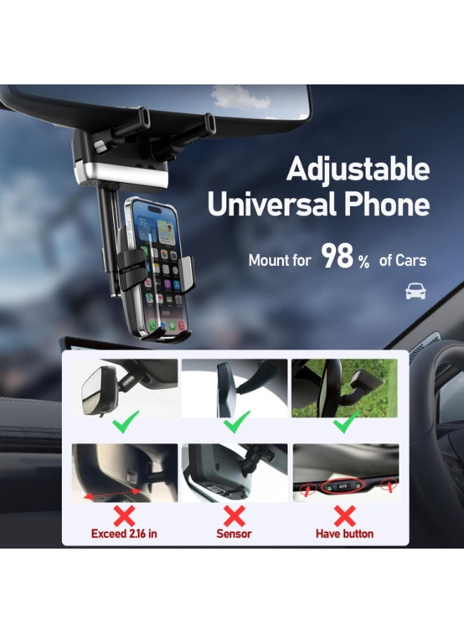 general Rear View Mirror Phone Holder,Rotatable and Retractable Phone Holders for Your Car, 360° Rotating Adjustable Cell Phone Mount with Wire Retaining Rope for iPhone Samsung All 4-7 Inch Cell Phones - Image 4