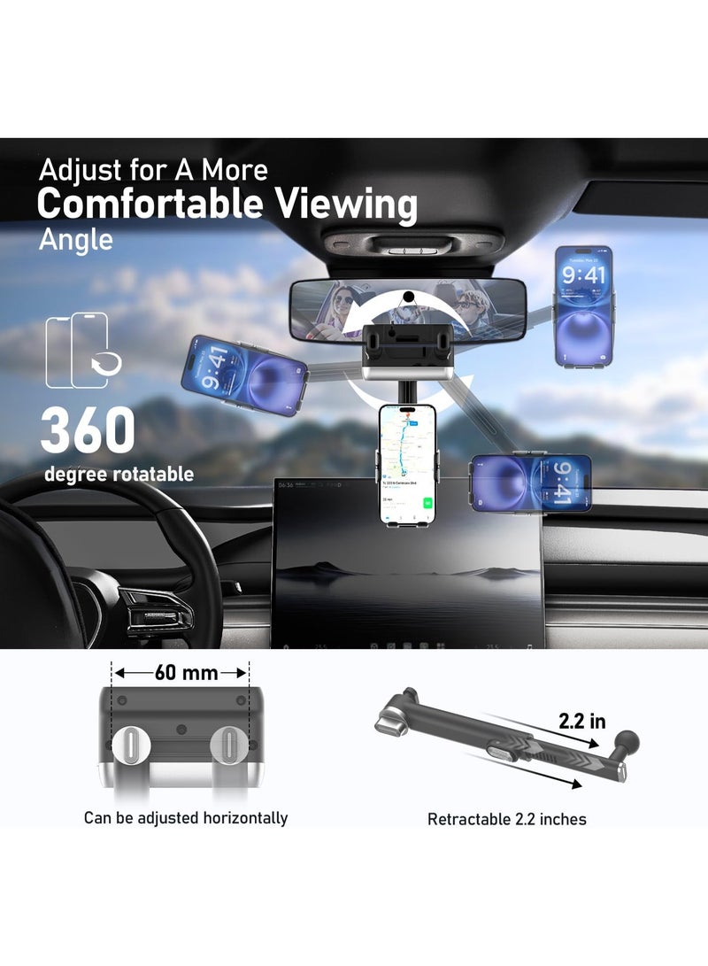 general Rear View Mirror Phone Holder,Rotatable and Retractable Phone Holders for Your Car, 360° Rotating Adjustable Cell Phone Mount with Wire Retaining Rope for iPhone Samsung All 4-7 Inch Cell Phones - Image 2
