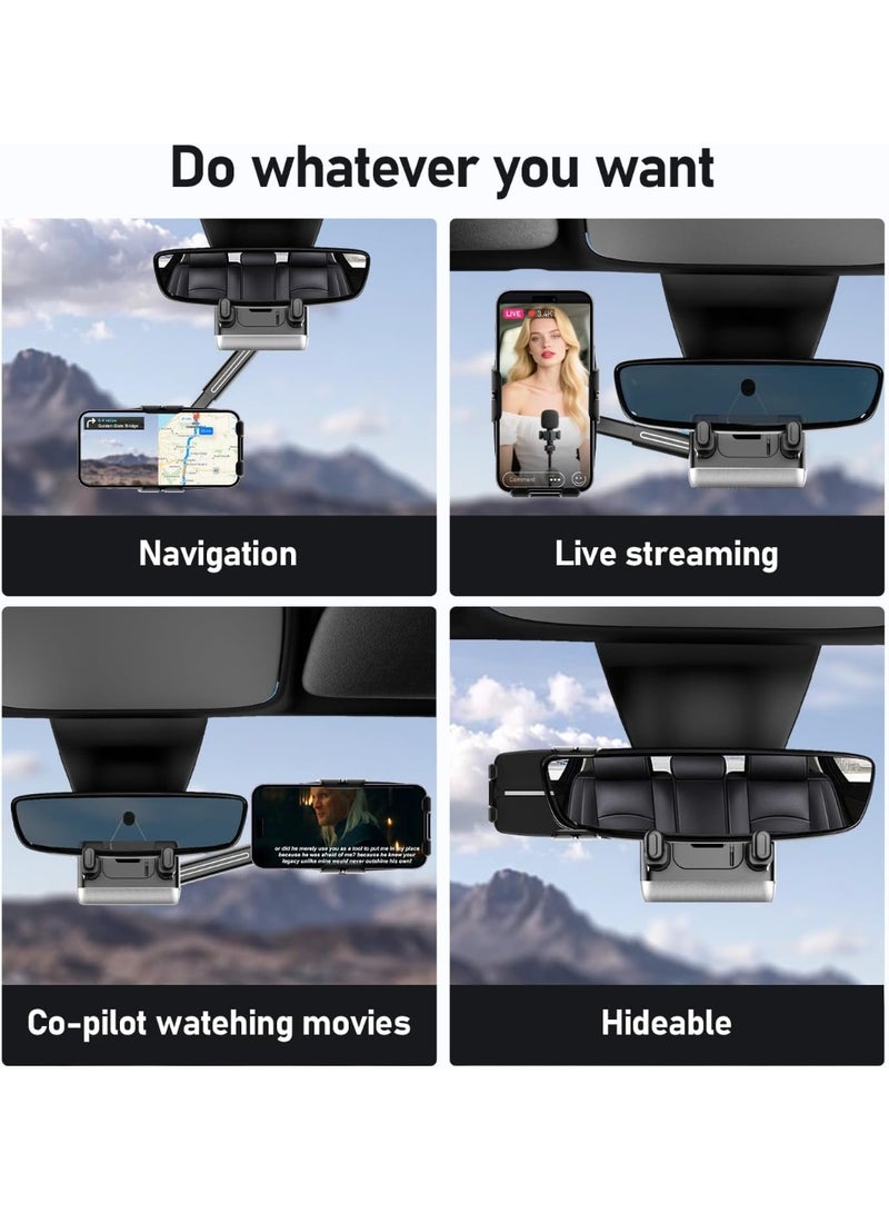 general Rear View Mirror Phone Holder,Rotatable and Retractable Phone Holders for Your Car, 360° Rotating Adjustable Cell Phone Mount with Wire Retaining Rope for iPhone Samsung All 4-7 Inch Cell Phones - Image 5