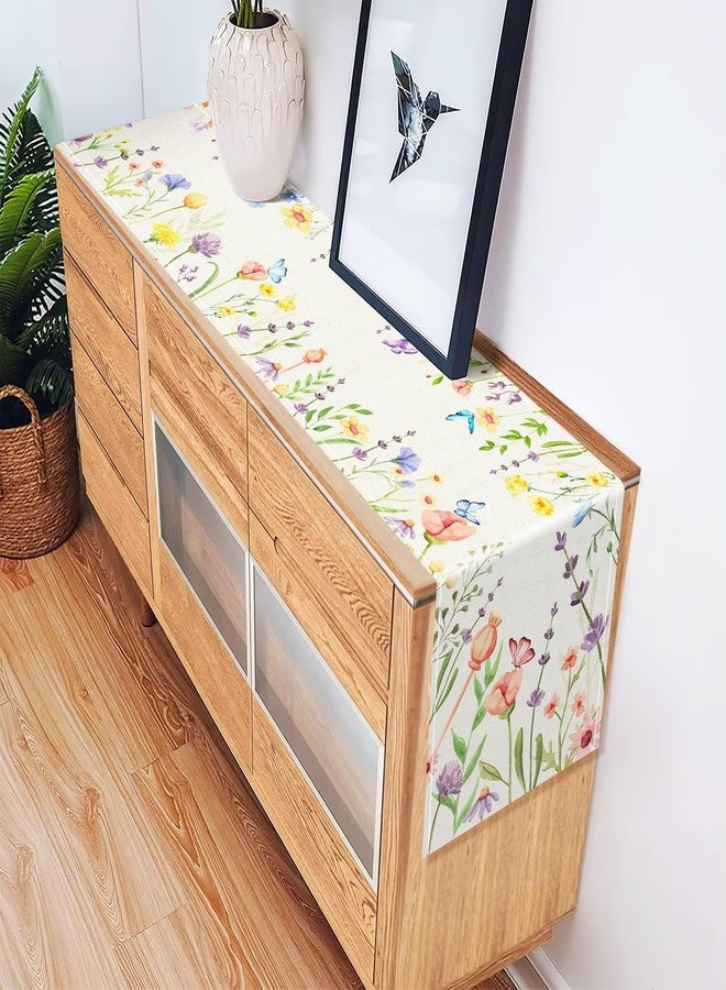 Hedeey Spring Table Runner 72 Inches Long, Flower & Butterfly Table Runner, Washable Wildflower Floral Spring Runner for Dining Table Decorations Home (Flower) - Image 3
