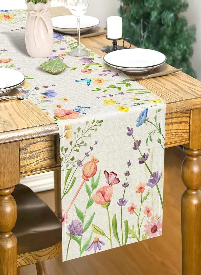 Hedeey Spring Table Runner 72 Inches Long, Flower & Butterfly Table Runner, Washable Wildflower Floral Spring Runner for Dining Table Decorations Home (Flower) - Image 4