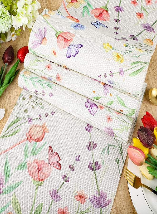 Hedeey Spring Table Runner 72 Inches Long, Flower & Butterfly Table Runner, Washable Wildflower Floral Spring Runner for Dining Table Decorations Home (Flower) - Image 5