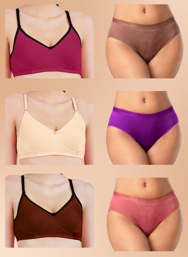BRIDA Brida Ladies Cotton Full Coverage Non-Padded Bra & Solid Panties Combo - Celebra Mould & Bella (Colours & Print May Vary)  - Image 1