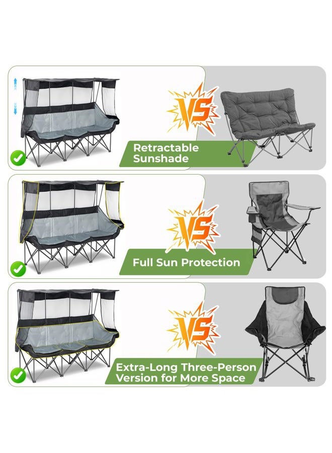 Hosile Oversized 3 Person Camping Chair with Canopy Shade Fully Padded Outdoor Folding Camping Chair Suitable For Outdoor Camping, Lawns, And Backyards Equipped With Cup Holders And A Portable Storage Bag - Image 3