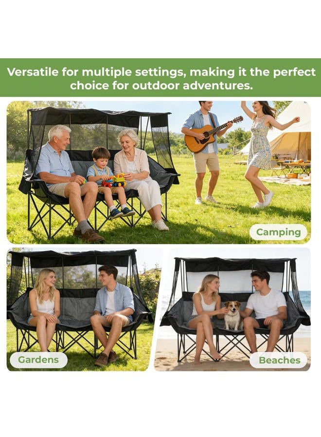 Hosile Oversized 3 Person Camping Chair with Canopy Shade Fully Padded Outdoor Folding Camping Chair Suitable For Outdoor Camping, Lawns, And Backyards Equipped With Cup Holders And A Portable Storage Bag - Image 4