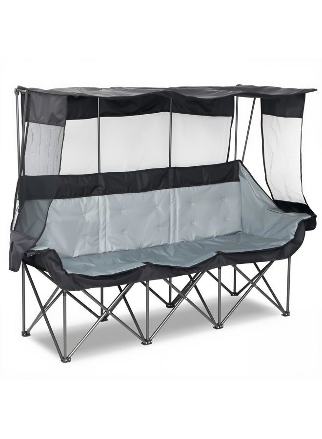 Hosile Oversized 3 Person Camping Chair with Canopy Shade Fully Padded Outdoor Folding Camping Chair Suitable For Outdoor Camping, Lawns, And Backyards Equipped With Cup Holders And A Portable Storage Bag - Image 1
