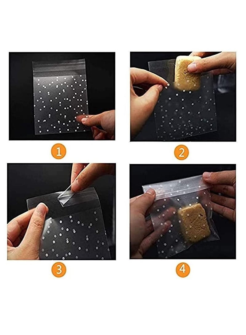 Excefore Self Adhesive Candy Bag 400 PCS Cellophane Cookie Bags Self-adhesive Sealing White Polka Dot Clear OPP Plastic Party for Bakery, Candy, Soap,Cookie (4 x 6 inches)  - Image 3