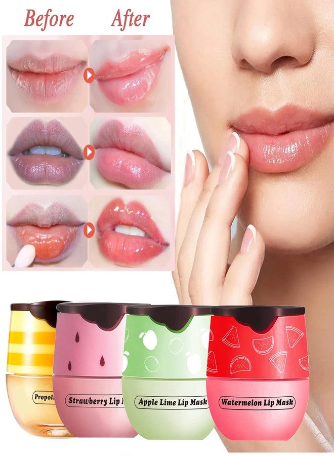 Qawnfy 3 PCS Lip Balm Honey Pot, Honey & Apple Lime & Watermelem Lip Mask Vitamin E & Moisturizing Propolis Sleeping Lip Mask Prevention Dry and Cracked Lip Scrubs Exfoliator, Christmas Gifts - Image 2