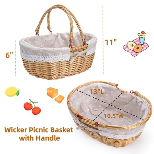 Dicunoy Wicker Picnic Basket with Handle Large Empty Gift Basket to Fill Open Top Market Harvest Baskets for Garden Fruit Candy Wine Easter Egg Gathering Wedding Vegetables - Image 3