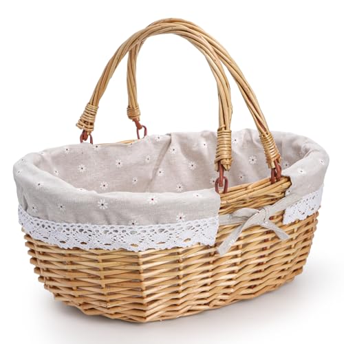 Dicunoy Wicker Picnic Basket with Handle Large Empty Gift Basket to Fill Open Top Market Harvest Baskets for Garden Fruit Candy Wine Easter Egg Gathering Wedding Vegetables - Image 1