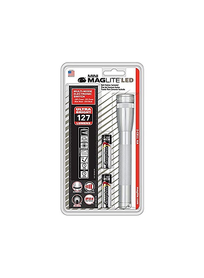 Maglite Mini LED 2-Cell AA Flashlight with Holster, Silver
