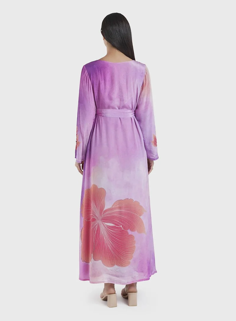 KASHKHA  Puprle Floral Print Viscose Dress (VDK342) for Women | Best Price UAE