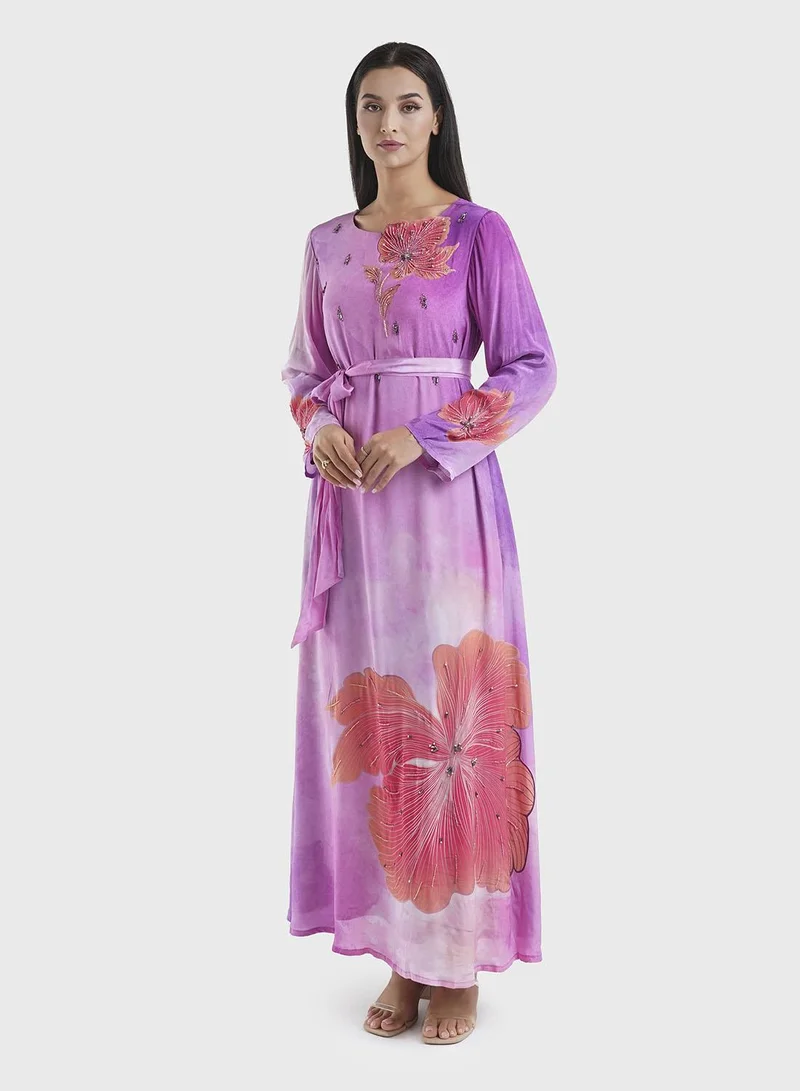 KASHKHA  Puprle Floral Print Viscose Dress (VDK342) for Women | Best Price UAE