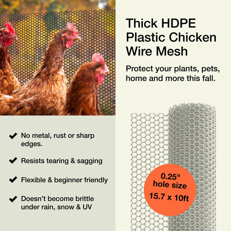 MaPorch Plastic Chicken Wire Mesh Fence - White Mesh, 15.7 in x 10 ft - Quick-Install Chicken Wire Fencing - Plant Protectors from Animals - Weather Resistant Garden Netting - Pet & Poultry Netting - Image 2