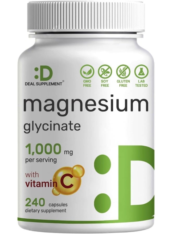 DEAL SUPPLEMENT Magnesium Glycinate Plus Vitamin C – 100% Chelated for Absorption – Essential Mineral Supplement for Muscle, Mood, Sleep, & Heart Health - Image 1