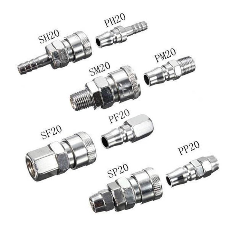 HOSEMART Pneumatic Quick Connector PM20 + SF20 1/4 BSP Aluminium QRC Air Line Hose Quick Fittings Coupler (Silver)[Male x Female] - Image 2