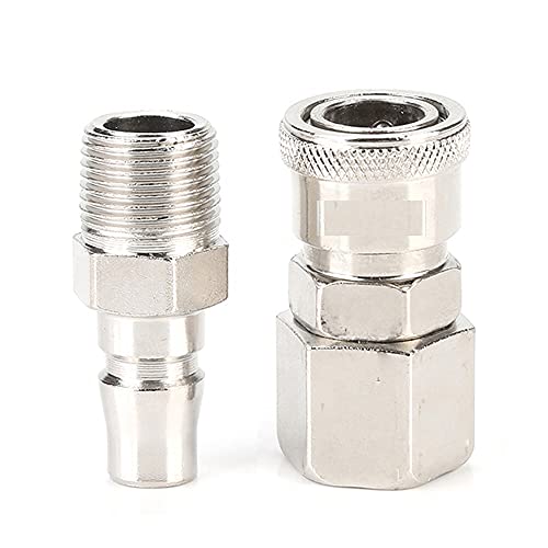 HOSEMART Pneumatic Quick Connector PM20 + SF20 1/4 BSP Aluminium QRC Air Line Hose Quick Fittings Coupler (Silver)[Male x Female] - Image 1
