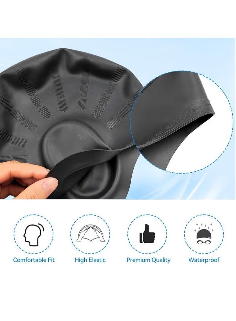Silicone Swimming Cap with Ear Protection 3D Ergonomic Design Comfortable for Adult Men Women Long Hair Protecting Ears and Hair from Chlorine, Bacteria, Sand in the Water Odorless and Skin Friendly - Image 4