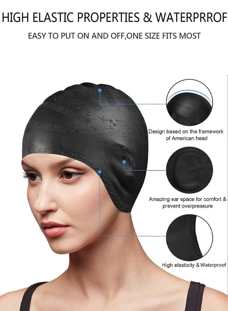 Silicone Swimming Cap with Ear Protection 3D Ergonomic Design Comfortable for Adult Men Women Long Hair Protecting Ears and Hair from Chlorine, Bacteria, Sand in the Water Odorless and Skin Friendly - Image 3