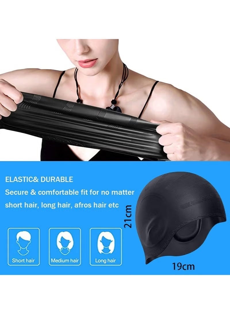 Silicone Swimming Cap with Ear Protection 3D Ergonomic Design Comfortable for Adult Men Women Long Hair Protecting Ears and Hair from Chlorine, Bacteria, Sand in the Water Odorless and Skin Friendly - Image 5