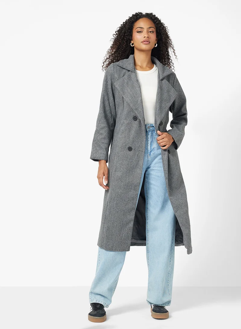 Ginger Woolen Longline Trench Coat with Belt